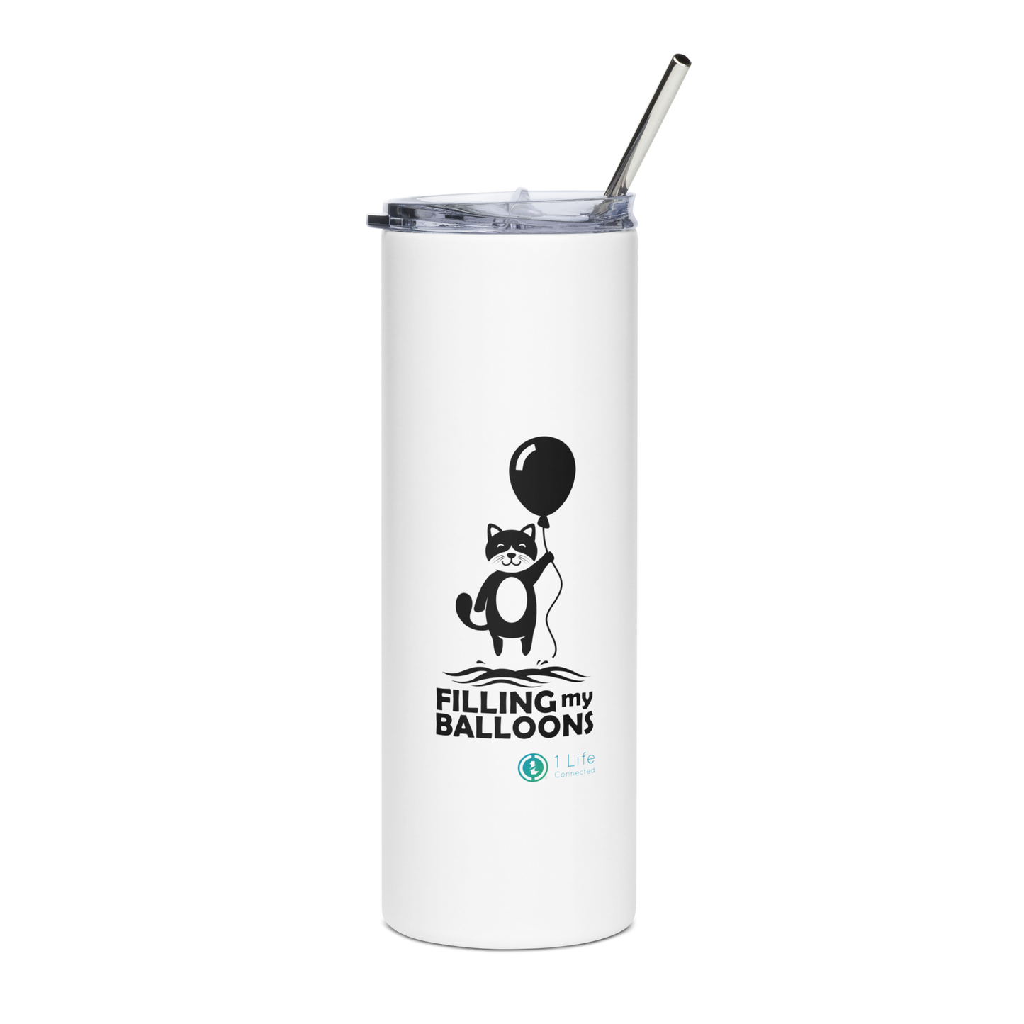 Cat Stainless Steel Tumbler With Straw